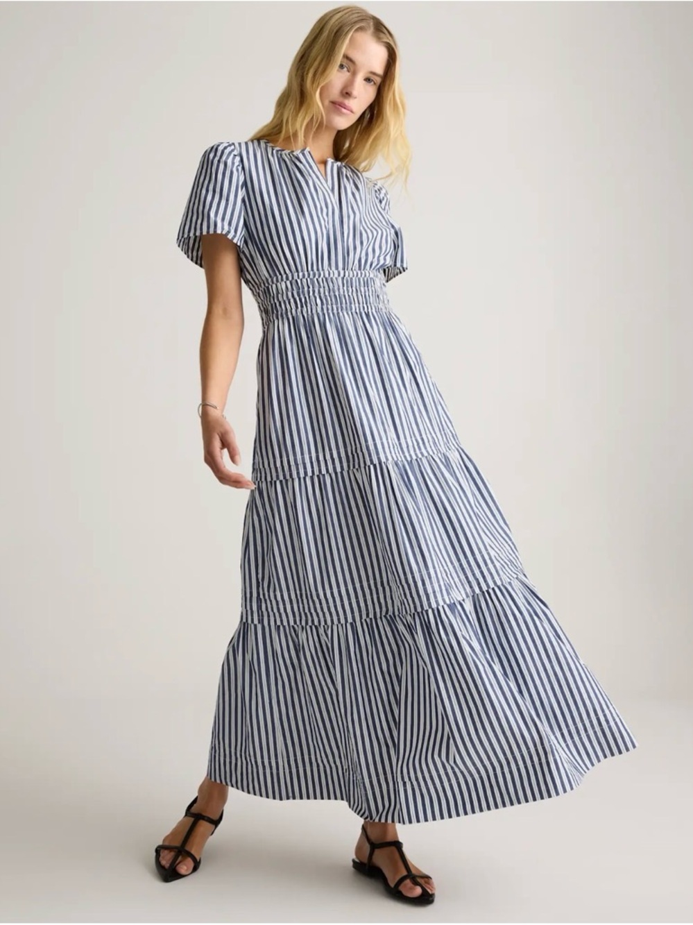Quince Navy and White Striped Maxi Dress - Picture 4 of 6